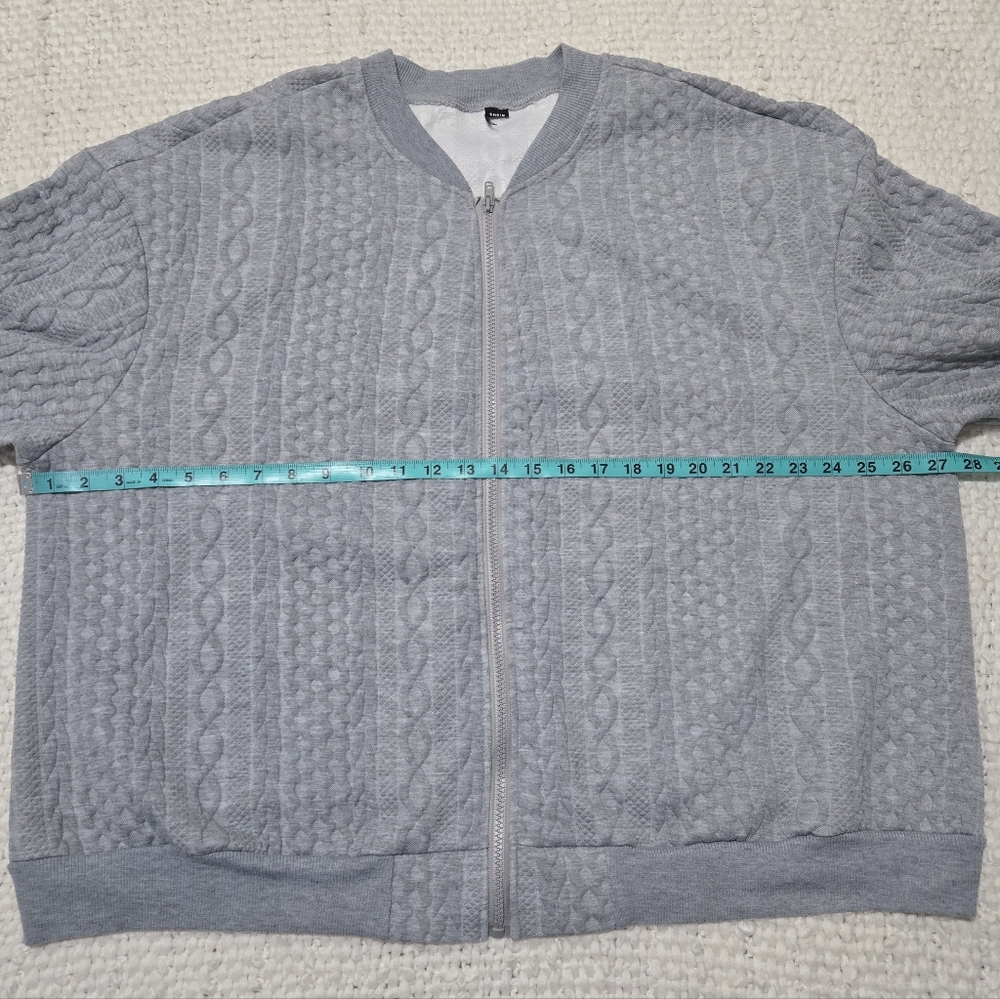 Cozy Gray Textured Zip-Up Sweater Bomber Jacket Size XXL - Picture 10 of 14